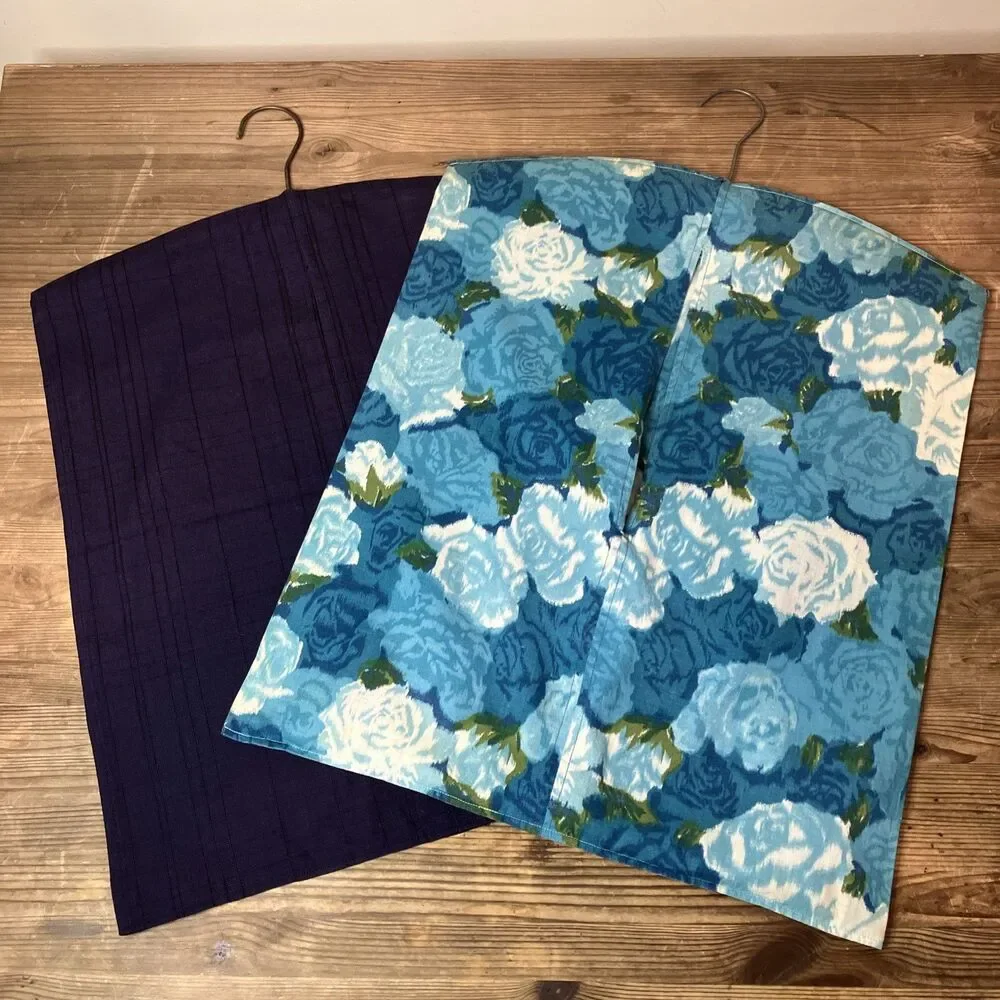 VTG Mid Century Hanging Door / Closet Storage Bags Set Of 2 Fabric / Wood Hanger